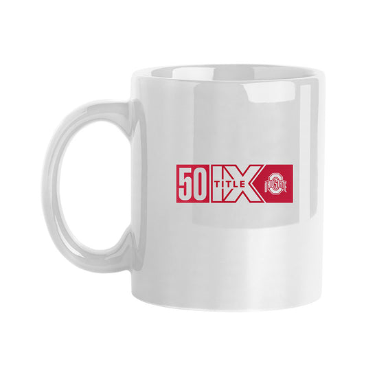 Ohio State Buckeyes 50th Anniversary Title IX Mug in White - Front View