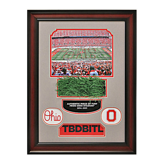 Ohio State Buckeyes TBDBITL Framed Collage with a Piece of Authentic Ohio Stadium Turf - Front View