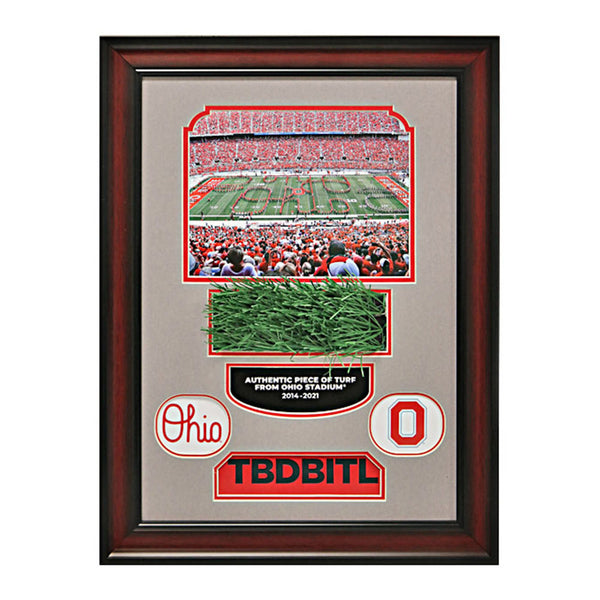 Ohio State Buckeyes TBDBITL Framed Collage with a Piece of Authentic Ohio Stadium Turf - Front View