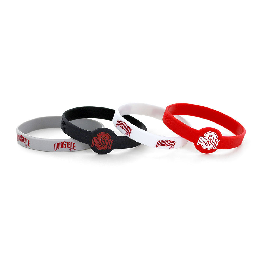 Ohio State Buckeyes 4-Pack Bracelets in Gray, Black, White, and Scarlet - Front View