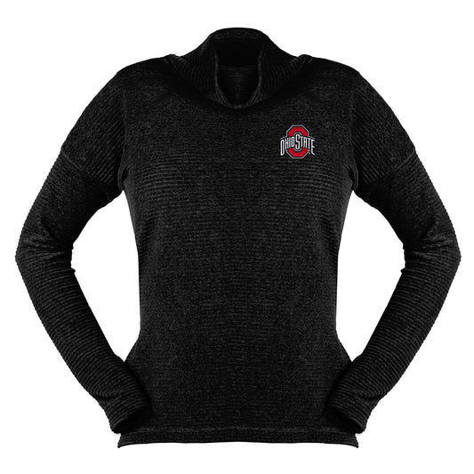 Ladies Ohio State Buckeyes Glory Cowl Crew Sweatshirt in Black - Front View