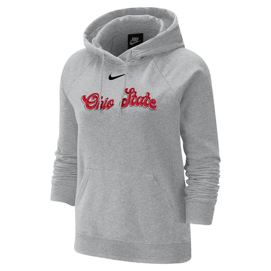 Ladies Ohio State Buckeyes Nike Script Hood - In Gray - Front View