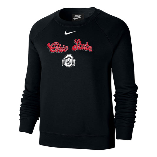 Ladies Ohio State Buckeyes Nike Stacked Script Crew - In Black - Front View