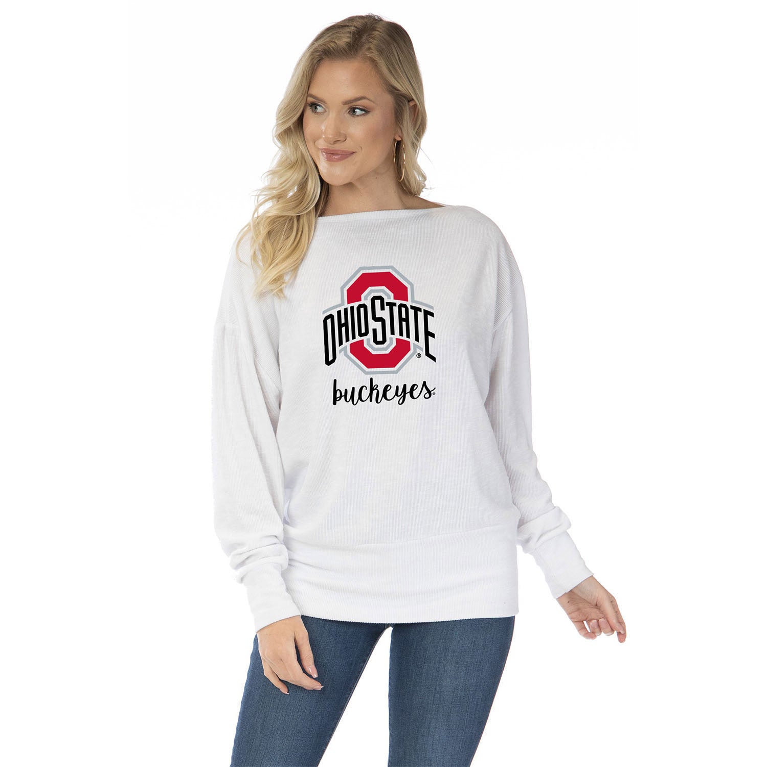 Ladies Ohio State Buckeyes Lainey Rib Knit White Tunic - In White - Front View