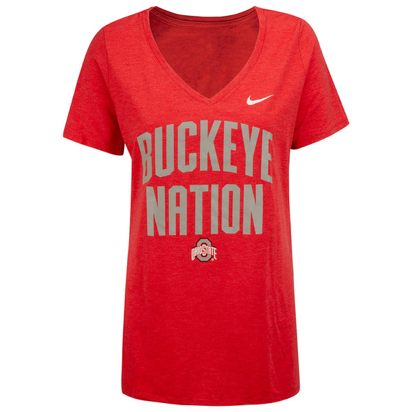 Ladies Ohio State Short Sleeve Buckeye Nation T-Shirt in Scarlet - Front View
