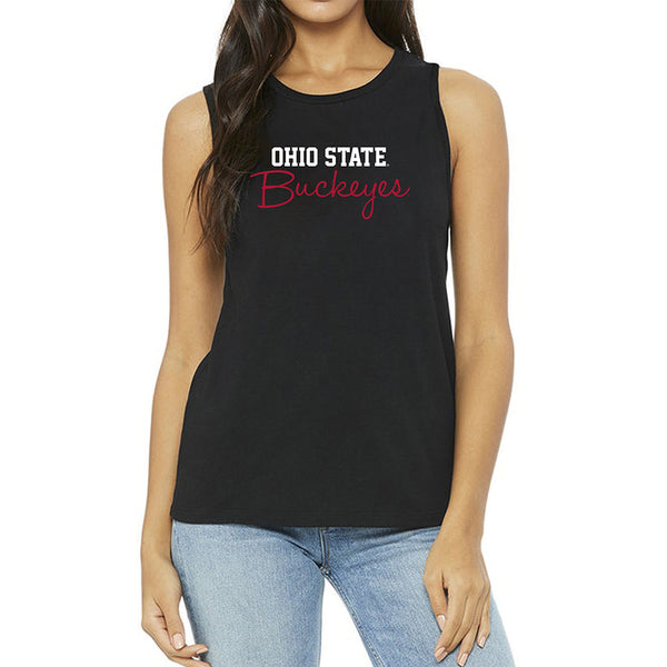Ladies Ohio State Buckeyes Muscle Tank Top in Black - Front View