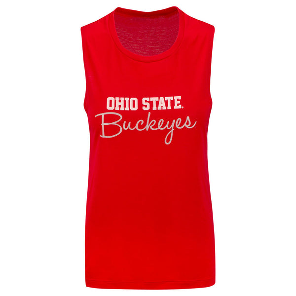 Ladies Ohio State Buckeyes Muscle Tank Top in Scarlet - Front View