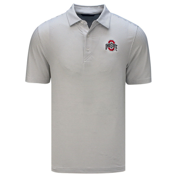 Ohio State Buckeyes Forge Pencil Stripe Stretch Polo in White - Front View