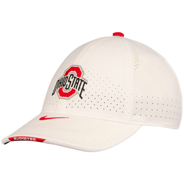 Ohio State Buckeyes Nike Sideline Aero L91 Hat in White - Angled Left View