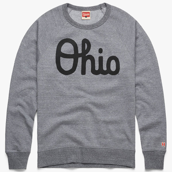 Ohio State Buckeyes Script Ohio Crew Neck Sweatshirt in Gray - Front View