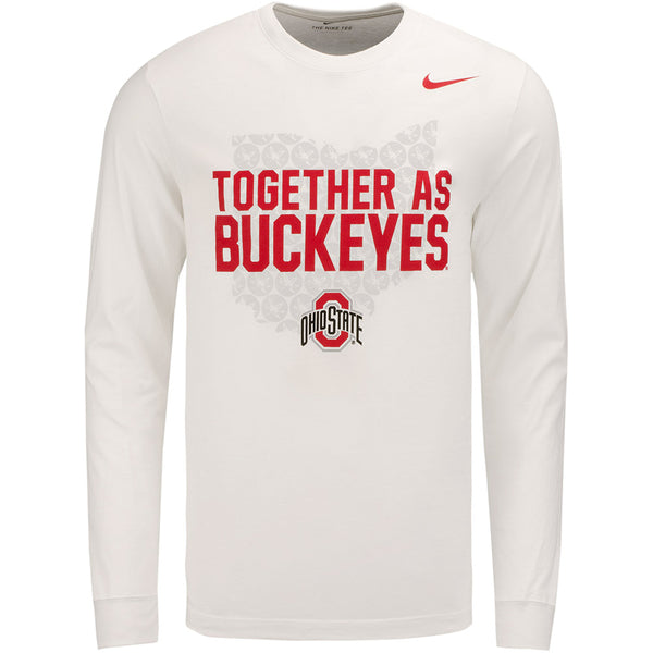 Ohio State Nike Long Sleeve Together As Buckeyes Fan T-Shirt in White - Front View