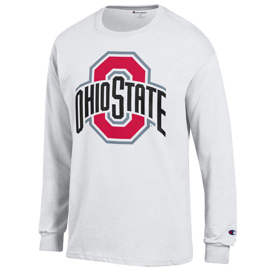 Ohio State Buckeyes Athletic O Long Sleeve T-Shirt in White - Front View