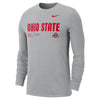 Ohio State Buckeyes Nike Dri-FIT Center Practice Gray Long Sleeve T-Shirt - Front View