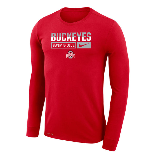 Ohio State Buckeyes Nike Legend Dri-Fit Swim & Dive Long Sleeve Scarlet T-Shirt - Front View