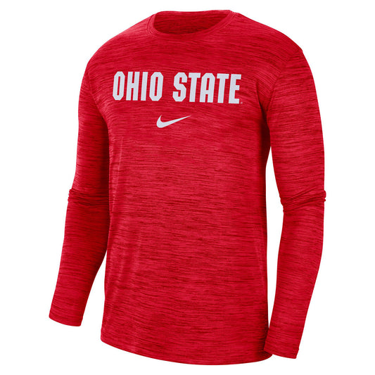 Ohio State Buckeyes Nike Team Issue Velocity Authentic Scarlet Long Sleeve T-Shirt - Front View