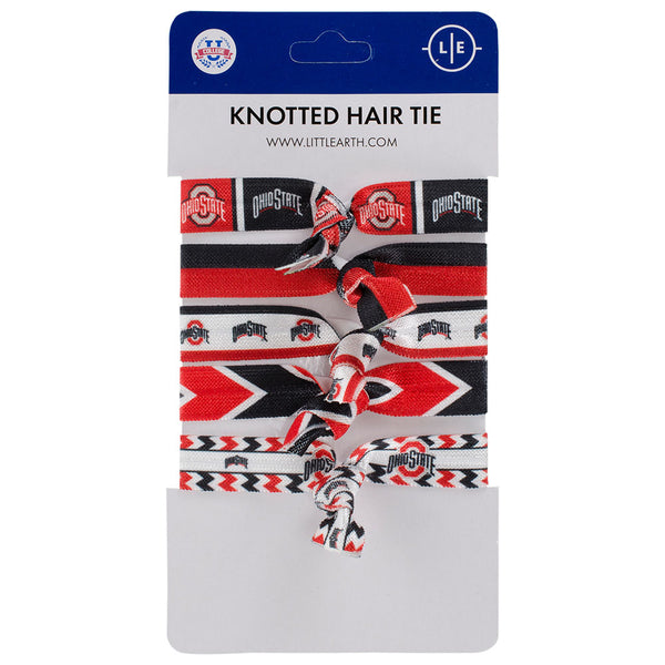 Ohio State Buckeyes Knotted Hair Tie in Black, White, and Scarlet - Front View