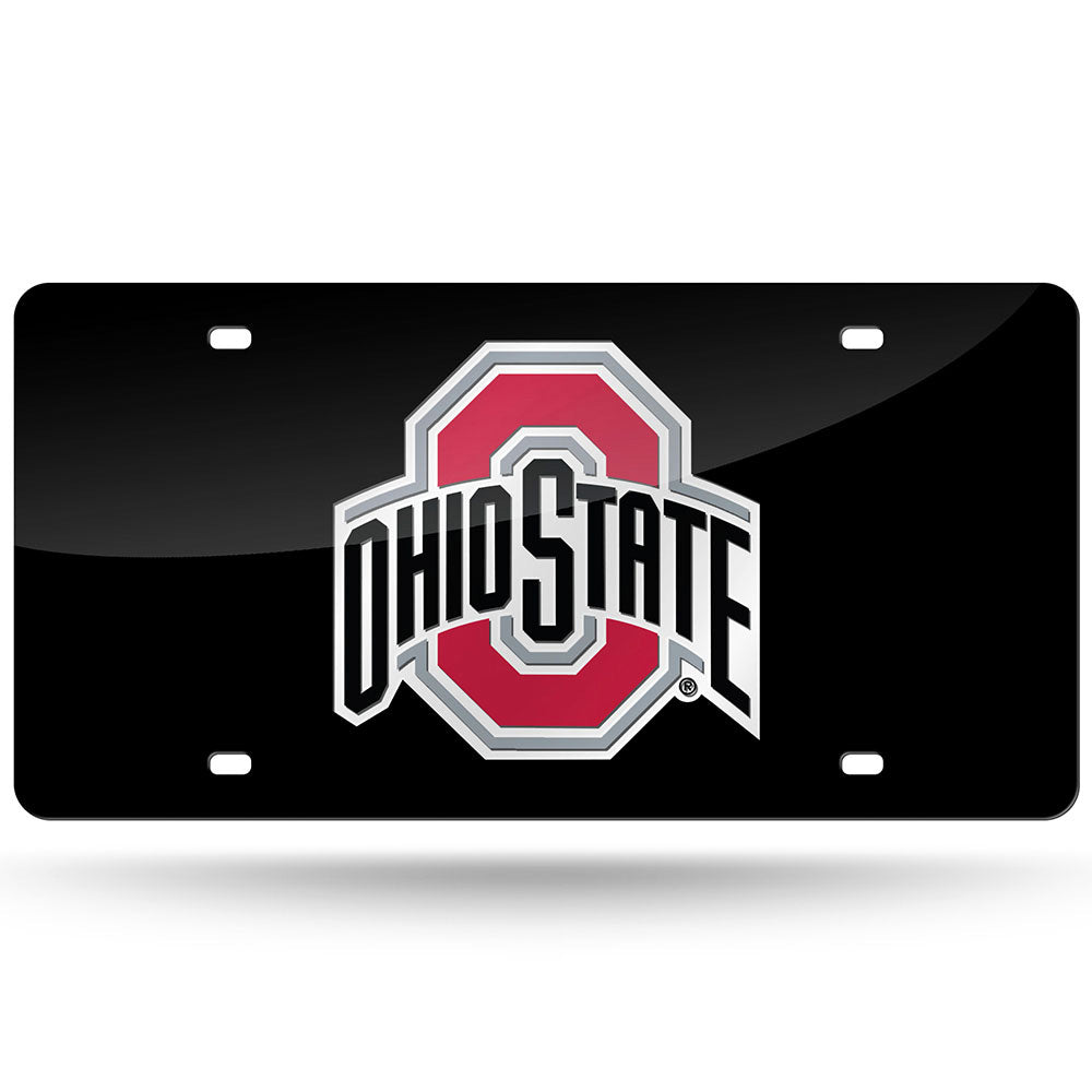 Ohio State Buckeyes Laser Cut Primary License Plate in Black - Front View