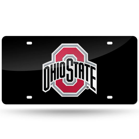 Ohio State Buckeyes Laser Cut Primary License Plate in Black - Front View