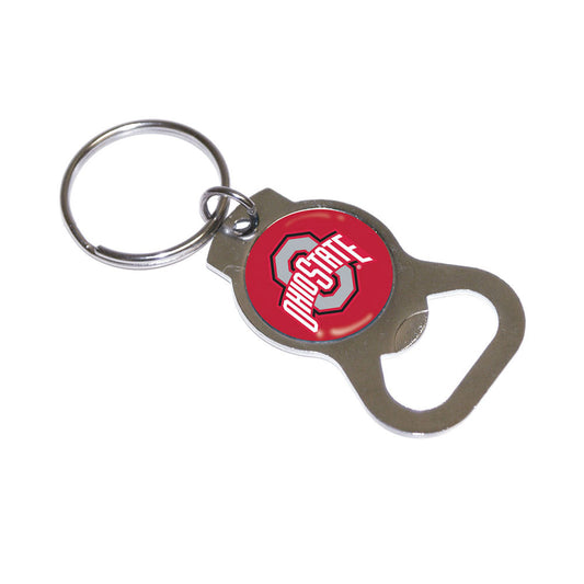 Ohio State Buckeyes Bottle Opener Key Chain in Silver and Scarlet - Front View