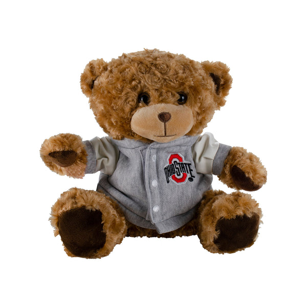 Ohio State Buckeyes Varsity Jacket Plush Bear in Brown - Front View