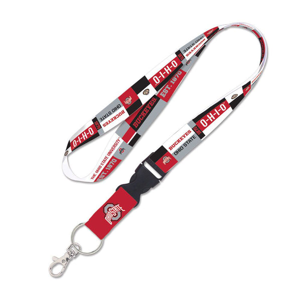 Ohio State Buckeyes Color Block Lanyard in Scarlet, White, Gray, and Black - Front View