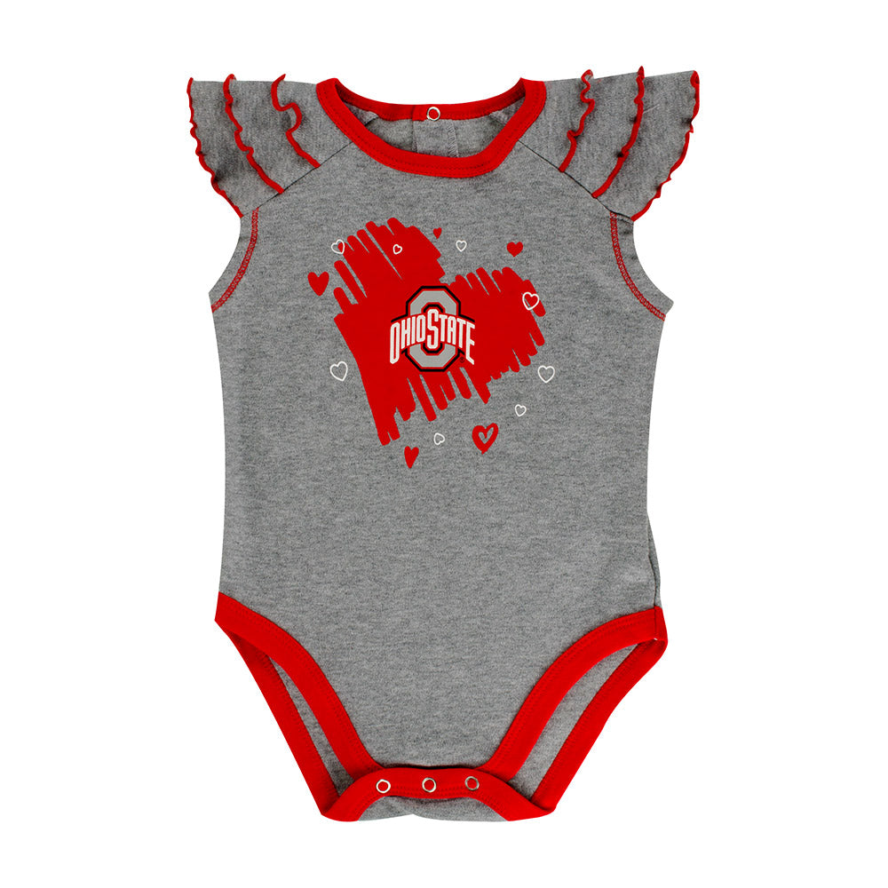 Newborn Ohio State Girls Onesie in Gray - Front View