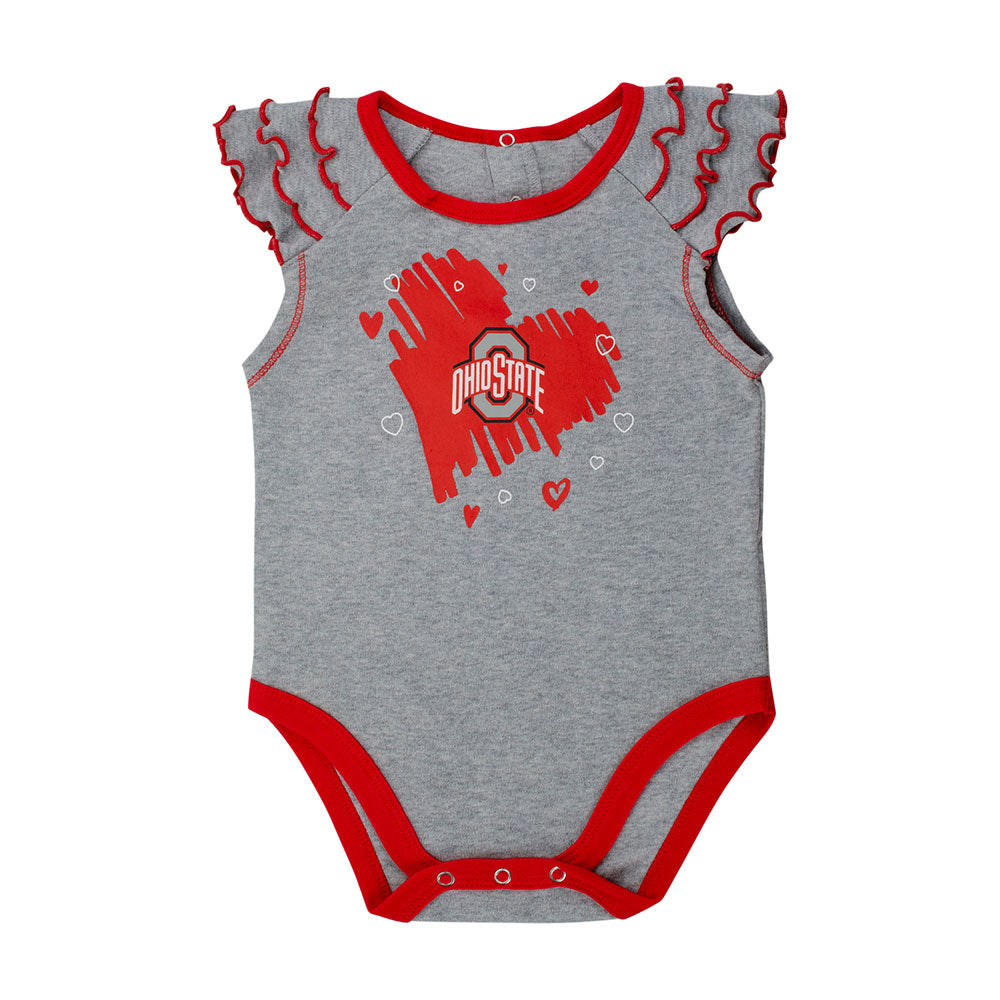 Newborn Ohio State Buckeyes 2-Pack Girls Creeper Touchdown Set in Gray - Front View