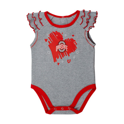 Newborn Ohio State Buckeyes 2-Pack Girls Creeper Touchdown Set in Gray - Front View