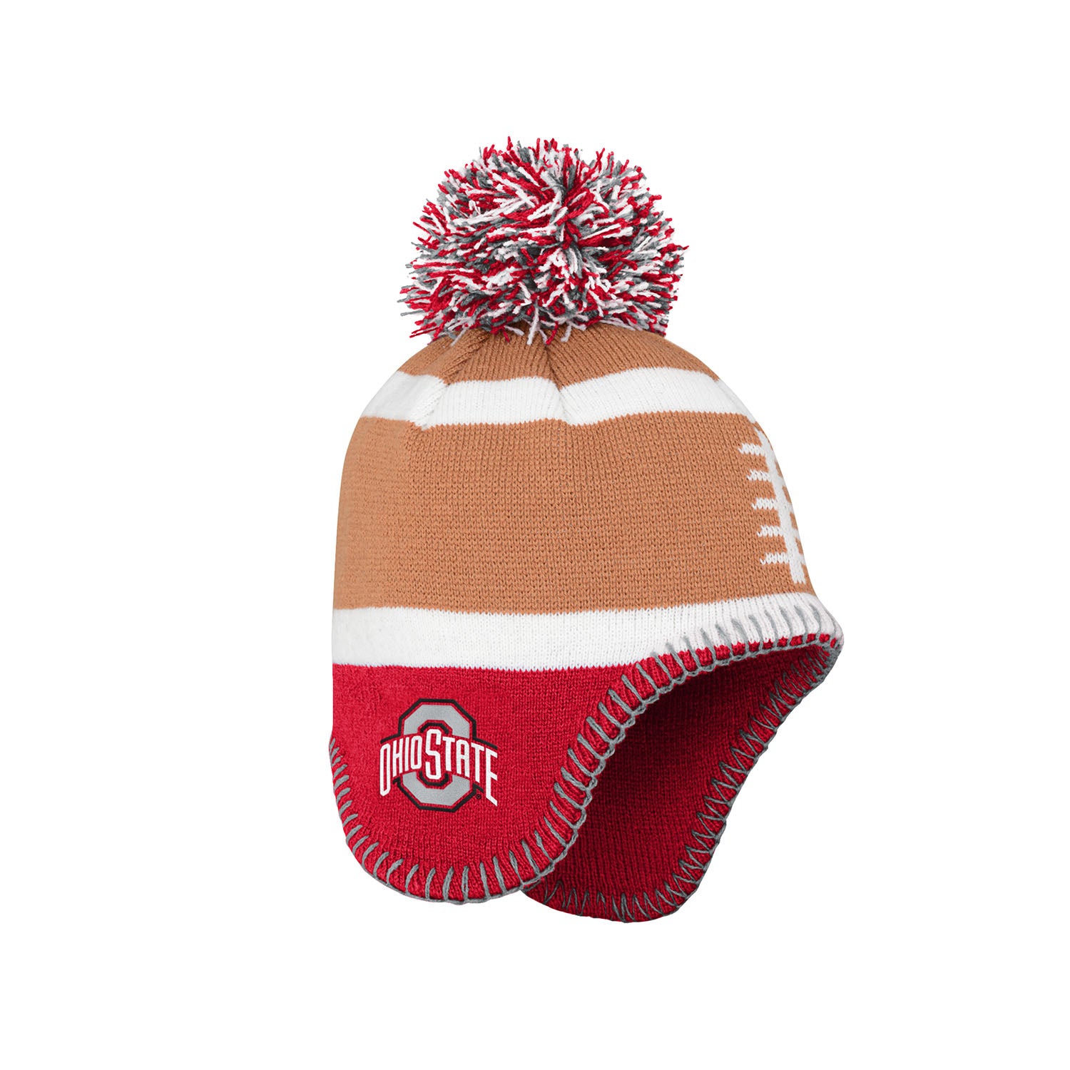 Youth Ohio State Football Head Knit Hat in Brown and Scarlet - Side View