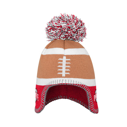 Youth Ohio State Football Head Knit Hat in Brown and Scarlet - Front View