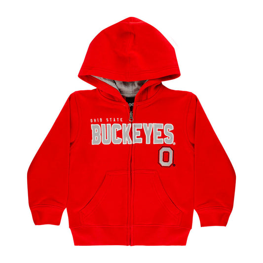 Youth Ohio State Full Zip Hood in Scarlet - Front View