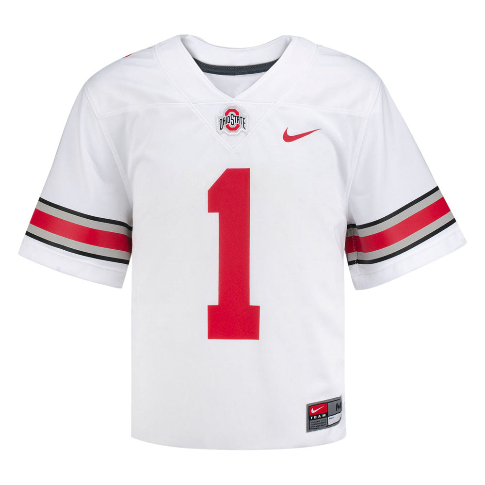 Youth Ohio State Buckeyes Nike Football Game #1 Replica Jersey in White - Front View