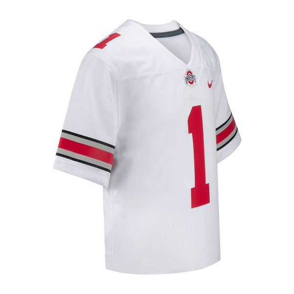Youth Ohio State Buckeyes Nike Football Game #1 Replica Jersey in White - Side View