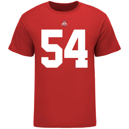 Ohio State Buckeyes #54 Toby Wilson Student Athlete Football T-Shirt in Scarlet - Front View