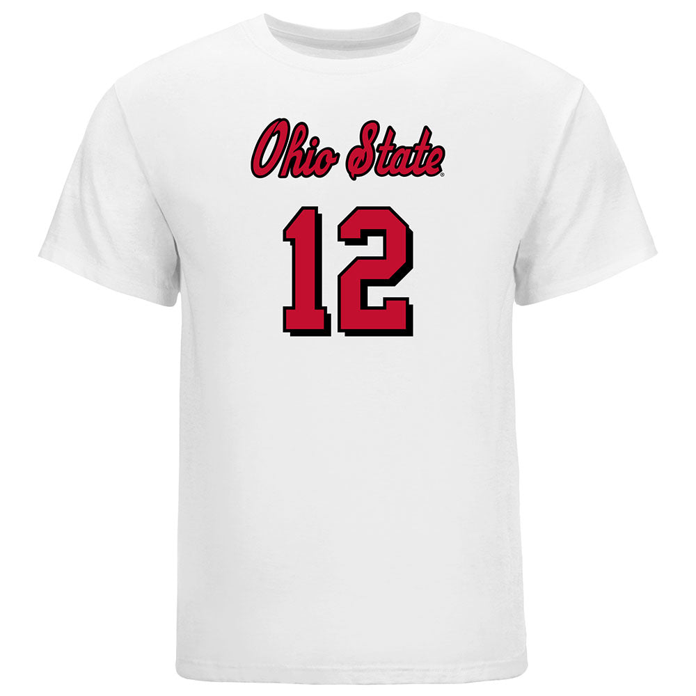 Ohio State Volleyball Student Athlete T-Shirt #12 Meghan McCann in White - Front View