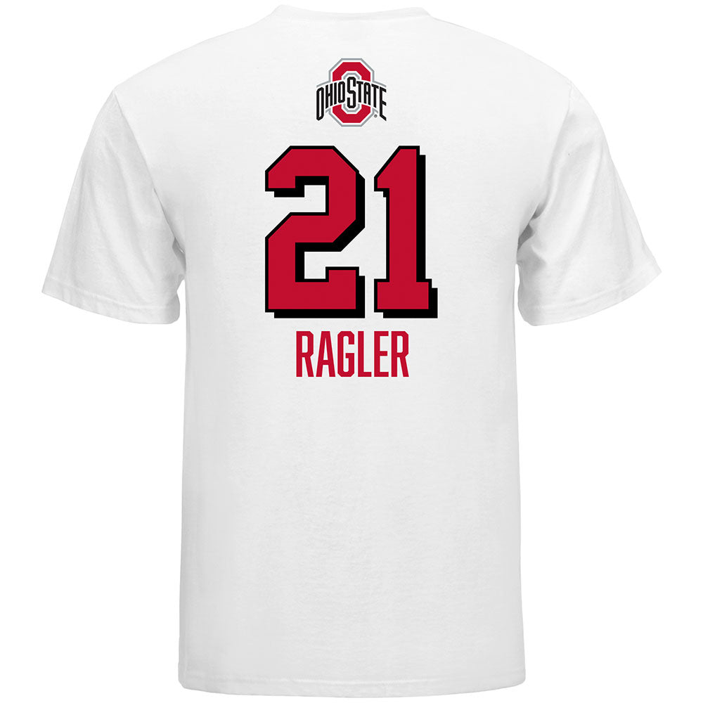 Ohio State Volleyball Student Athlete T-Shirt #21 Zaria Ragler in White - Back View