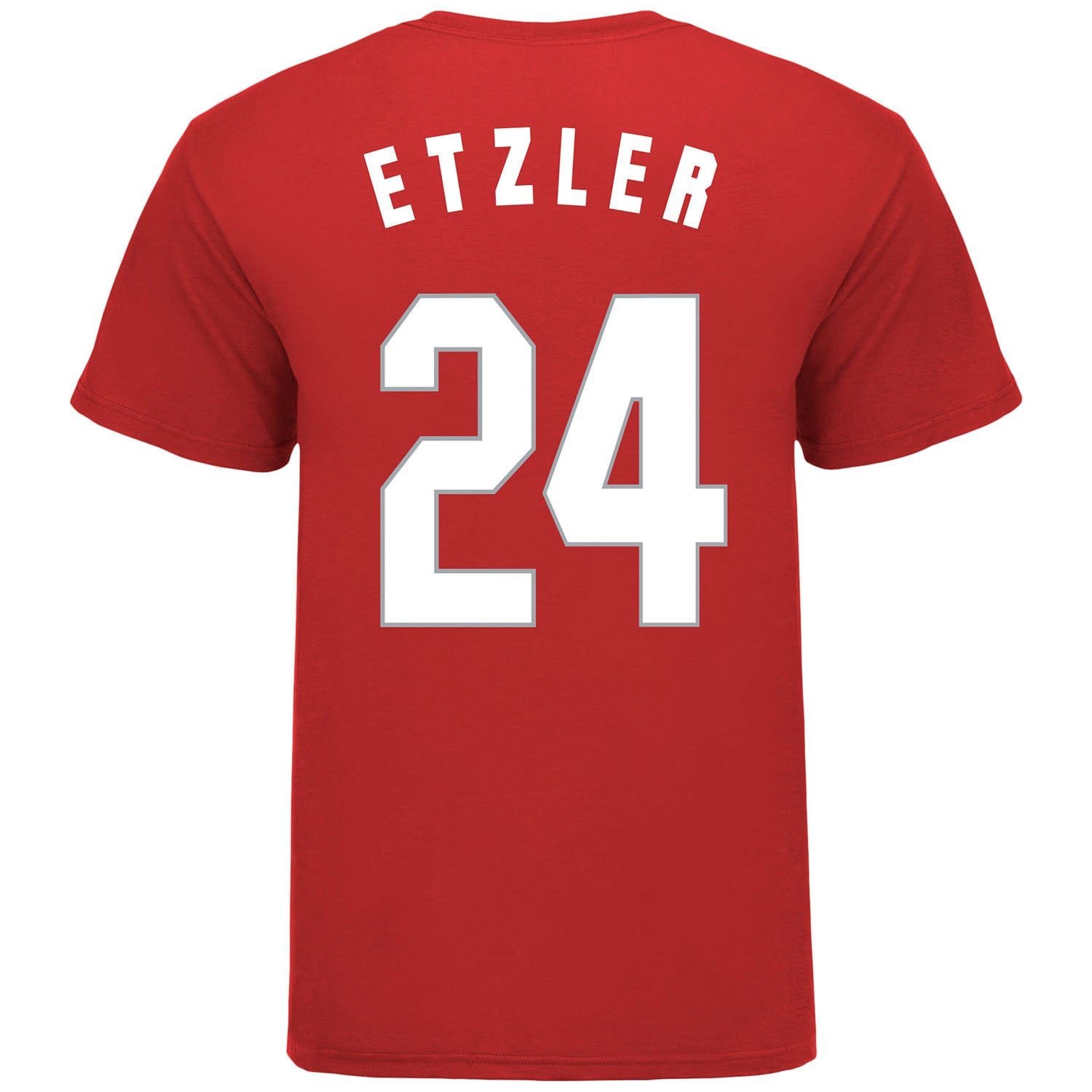 Ohio State Buckeyes Student Athlete #24 Kalen Etzler T-Shirt in Scarlet - Back View