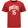 Ohio State Buckeyes Student Athlete #15 Bowen Hardman T-Shirt in Scarlet - Front View