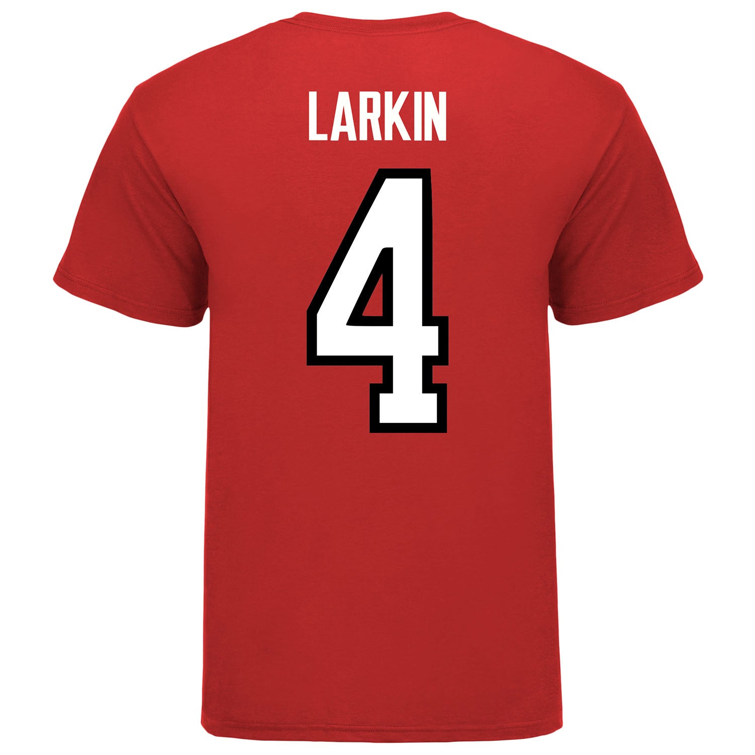 Ohio State Buckeyes Men's Hockey Student Athlete #4 John Larkin T-Shirt in Scarlet - Back View