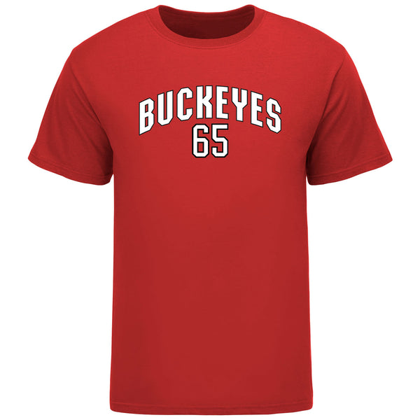 Ohio State Buckeyes Men's Hockey Student Athlete #65 C.J. Regula T-Shirt in Scarlet - Front View