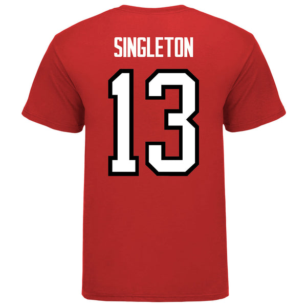 Ohio State Buckeyes Men's Hockey Student Athlete #13 Tate Singleton T-Shirt in Scarlet - Back View