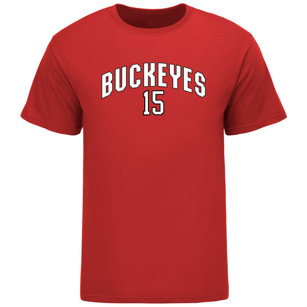 Ohio State Buckeyes Men's Hockey Student Athlete #15 Cam Thiesing T-Shirt in Scarlet - Front View