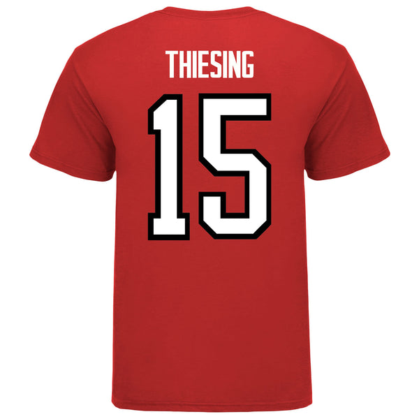 Ohio State Buckeyes Men's Hockey Student Athlete #15 Cam Thiesing T-Shirt in Scarlet - Back View