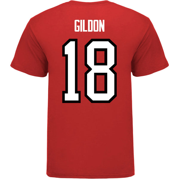 Ohio State Buckeyes Men's Hockey Student Athlete #18 Michael Gildon T-Shirt in Scarlet - Back View