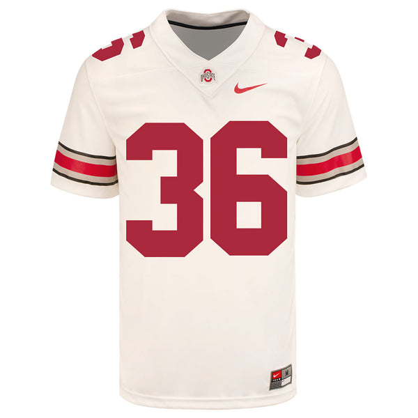 Ohio State Buckeyes Nike #36 Gabe Powers Student Athlete White Football Jersey - Front View