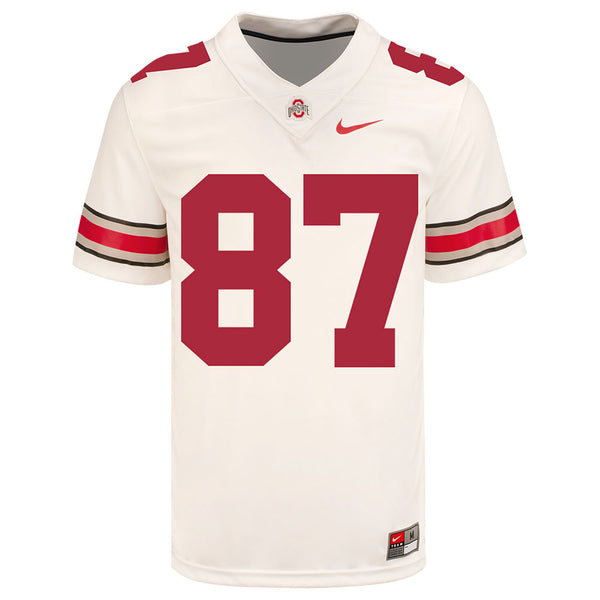 Ohio State Buckeyes Nike #87 Reis Stocksdale Student Athlete White Football Jersey - Front View