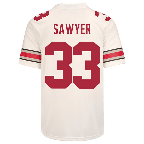 Ohio State Buckeyes Nike #33 Jack Sawyer Student Athlete White Football Jersey - Back View